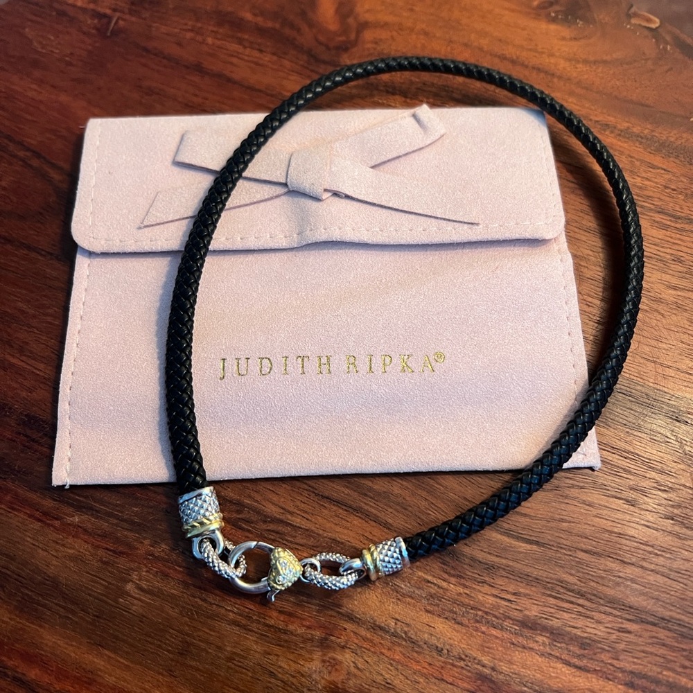Judith Ripka JR TWO Diamond Leather Necklace with Sterling Silver and 18K Gold